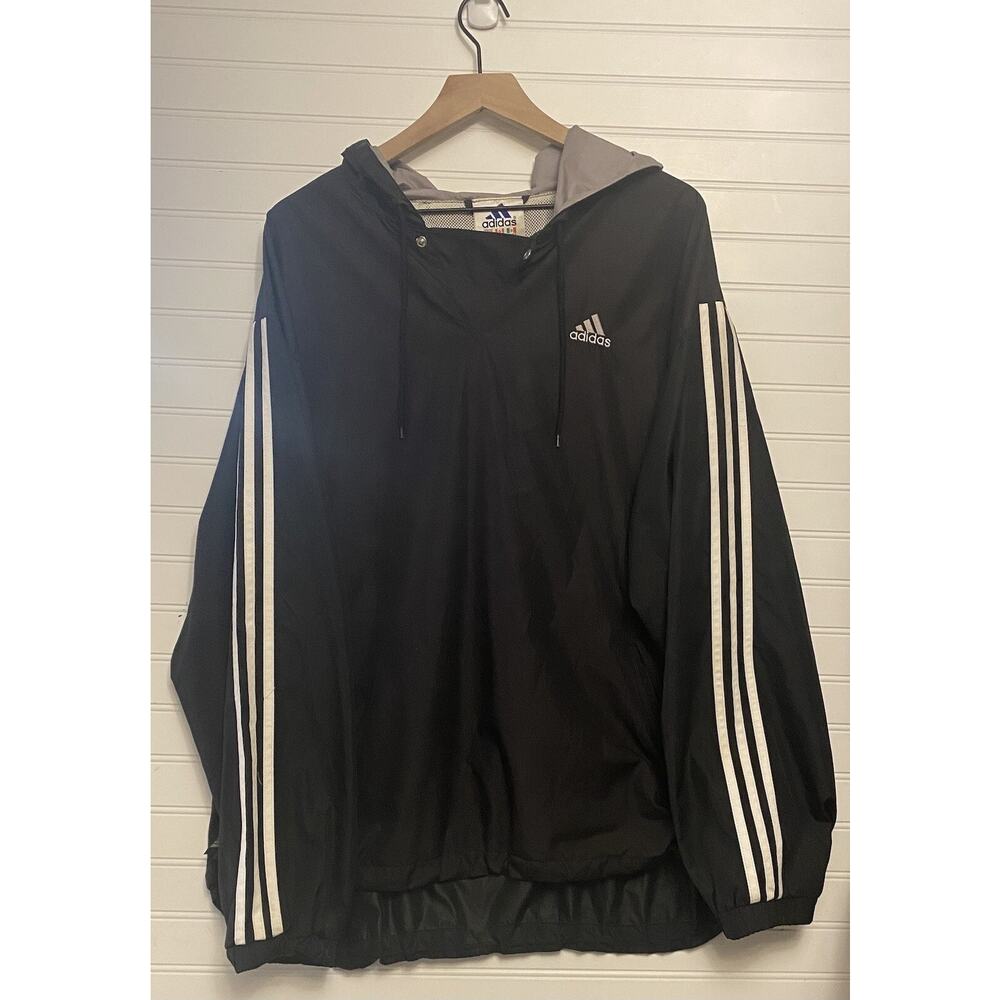 Adidas Pullover Jacket Hooded Men's Size L Black Jacket Pullover